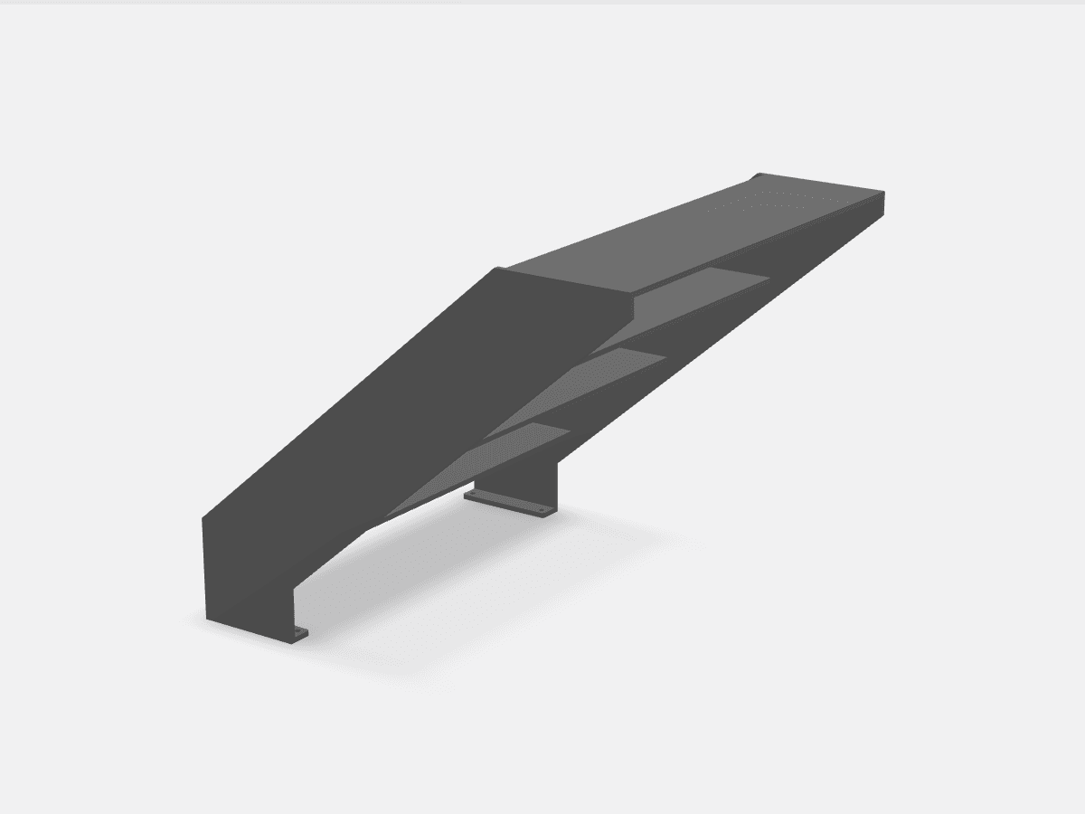 3D-model van een rechte trap met twee trapwangen in staalplaat